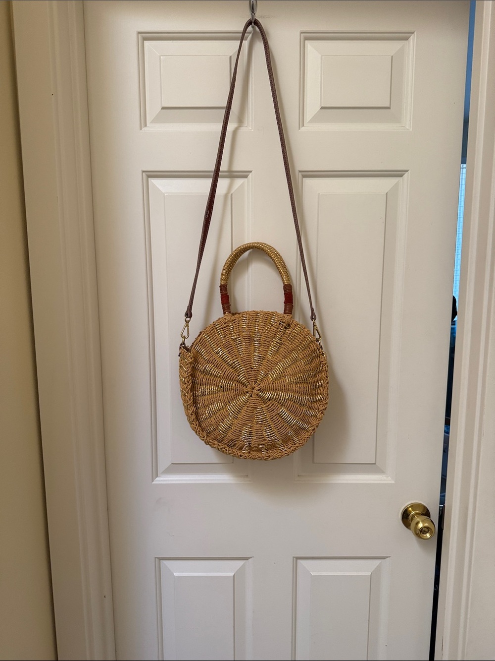 Sam Edelman Round Woven Straw Crossbody Bag in Natural Tan